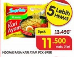 Promo Harga INDOMIE Mi Kuah Kari Ayam per 5 pcs 72 gr - Superindo