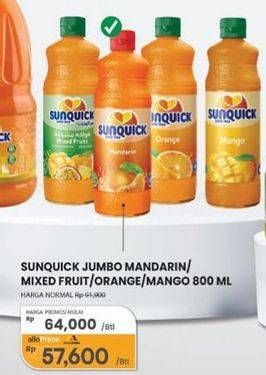 Promo Harga Sunquick Minuman Sari Buah Mandarin, Mixed Fruits, Orange, Mango 840 ml - Carrefour