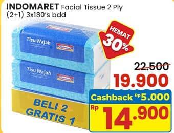 Promo Harga Indomaret Facial Tissue per 3 pouch 180 pcs - Indomaret