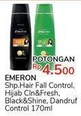 Promo Harga EMERON Shampoo Hair Fall Control, Hijab Clean Fresh, Black Shine, Dandruff 170 ml - Alfamidi