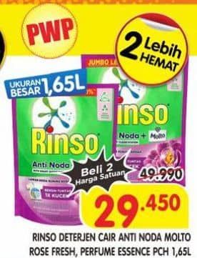 Promo Harga Rinso Liquid Detergent + Molto Pink Rose Fresh, + Molto Purple Perfume Essence 1650 ml - Superindo