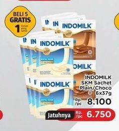 Promo Harga INDOMILK Susu Kental Manis Plain, Cokelat per 6 sachet 37 gr - LotteMart