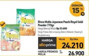 Promo Harga Rinso Anti Noda Deterjen Bubuk + Molto Japanese Peach, + Molto Royal Gold 770 gr - Carrefour