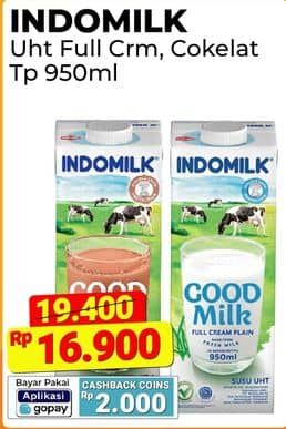 Promo Harga Indomilk Susu UHT Full Cream Plain, Cokelat 950 ml - Alfamart