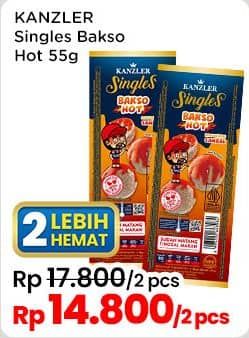 Kanzler Singles Bakso 55 gr Diskon 16%, Harga Promo Rp14.800, Harga Normal Rp17.800, Extra Potongan Rp2.000 Dengan Kredivo min Transaksi Rp50.000, Cashback Rp6.000 dengan ShopeePay min transaksi Rp15.000,Cashback Rp2.000 dengan GOPAY min transaksi Rp15.000