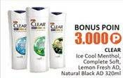 Promo Harga CLEAR Shampoo Ice Cool Mint, Complete Soft Care, Lemon Fresh 320 ml - Alfamidi
