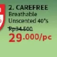 Promo Harga Carefree Breathable Unscented 40 pcs - Guardian