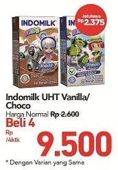 Promo Harga INDOMILK Susu UHT Kids Cokelat, Vanila 115 ml - Carrefour