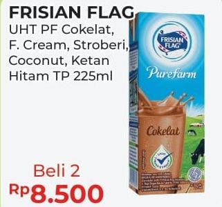 Promo Harga FRISIAN FLAG Susu UHT Purefarm Swiss Chocolate, Full Cream, Strawberry, Coconut Delight, Ketan Hitam per 2 box 225 ml - Alfamart