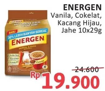Promo Harga Energen Cereal Instant Vanilla, Chocolate, Kacang Hijau, Jahe per 10 sachet 30 gr - Alfamidi