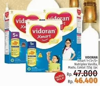 Promo Harga VIDORAN Xmart 1+/3+/5+ Vanilla, Madu, Cokelat 725 gr - LotteMart