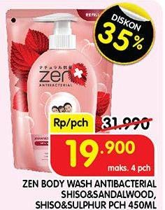 Promo Harga ZEN Anti Bacterial Body Wash Shiso Sandalwood, Shiso Sulphur 450 ml - Superindo