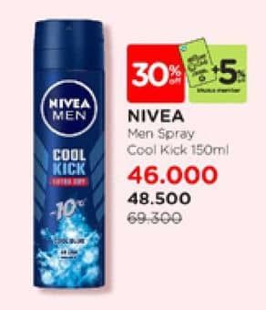 Promo Harga Nivea Men Deo Spray Cool Kick 150 ml - Watsons