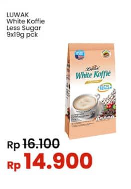 Promo Harga Luwak White Koffie Less Sugar per 10 sachet 20 gr - Indomaret