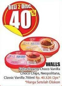Promo Harga WALLS Ice Cream Chocolate Vanilla With Chocolate Chip, Classic Vanilla, Neopolitana per 2 pcs 700 ml - Hari Hari