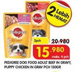 Promo Harga PEDIGREE Makanan Anjing Beef In Gravy, Puppy Chicken In Grav per 2 pouch 130 gr - Superindo