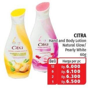 Promo Harga CITRA Hand & Body Lotion Natural Glowing White, Pearly White UV 60 gr - Lotte Grosir