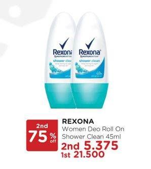 Promo Harga REXONA Deo Roll On Shower Clean 45 ml - Watsons