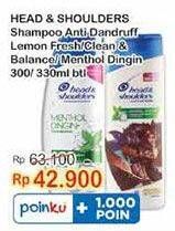 Promo Harga Head & Shoulders Shampoo Lemon Fresh, Clean Balanced, Cool Menthol 300 ml - Indomaret