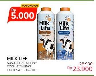 Promo Harga Milk Life Fresh Milk Murni, Cokelat, Bebas Laktosa 1000 ml - Indomaret