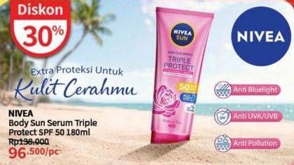 Promo Harga Nivea Sun Body Serum Triple Protect SPF50 PA+ Extra Radiance Smooth 180 ml - Guardian