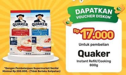 Promo Harga Quaker Oatmeal Instant, Quick Cooking 800 gr - Yogya