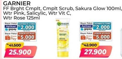 Promo Harga Garnier Facial Cleanser Bright Complete Face Scrub, Bright Complete Face Wash, Sakura Glow Face Wash 100 ml - Alfamart