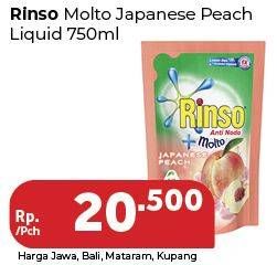 Promo Harga RINSO Anti Noda + Molto Liquid Detergent Japanese Peach 750 ml - Carrefour