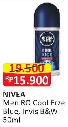 Promo Harga NIVEA MEN Deo Roll On Black White Invisible Fresh, Cool Kick 50 ml - Alfamart