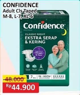 Promo Harga Confidence Adult Classic Night Ekstra Serap & Kering L7, M8, XL6 6 pcs - Alfamart