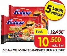 Promo Harga SEDAAP Korean Spicy Soup per 5 pcs 77 gr - Superindo