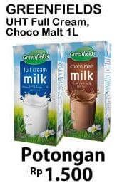 Promo Harga GREENFIELDS UHT Choco Malt, Full Cream 1000 ml - Alfamart