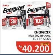 Promo Harga ENERGIZER MAX Battery E92 BP AAA, E91 BP AA 6 pcs - Alfamidi