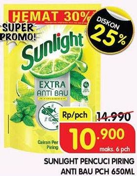 Promo Harga Sunlight Pencuci Piring Anti Bau With Daun Mint 650 ml - Superindo