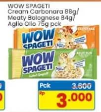 Promo Harga WOW Spageti Aglio Olio, Cream Carbonara, Meaty Bolognese 75 gr - Indomaret