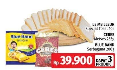 CERES Hagelslag Rice Choco + BLUE BAND Margarine Serbaguna + LE MEILLEUR Special Toast