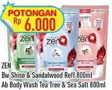 Promo Harga ZEN Anti Bacterial Body Wash Shiso Sandalwood, Shiso Sea Salt, Shiso Tea Tree 900 ml - Hypermart