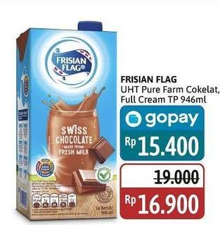 Promo Harga Frisian Flag Susu UHT Purefarm Swiss Chocolate, Full Cream 946 ml - Alfamidi