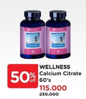 Promo Harga WELLNESS Calcium Citrate 60 pcs - Watsons