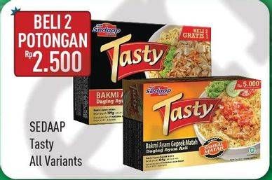 Promo Harga SEDAAP Tasty Bakmi Ayam per 2 box 129 gr - Hypermart