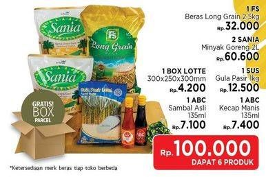Promo Harga FS Beras + SANIA Minyak Goreng 2s + ABC Sambal + ABC Kecap + SUS Gula Pasir + Box Lotte  - LotteMart