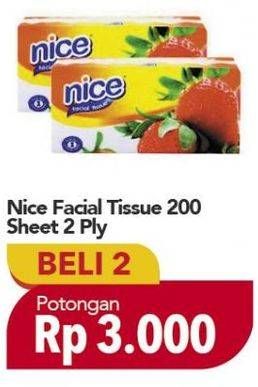 Promo Harga NICE Facial Tissue Soft Pack per 2 bag 200 sheet - Carrefour