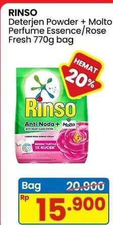Promo Harga Rinso Anti Noda Deterjen Bubuk + Molto Purple Perfume Essence, + Molto Pink Rose Fresh 770 gr - Indomaret