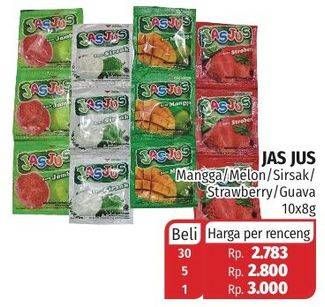 Promo Harga JAS JUS Minuman Serbuk Mangga, Melon, Sirsak, Strawberry, Guava per 10 sachet 8 gr - Lotte Grosir