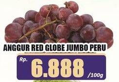 Promo Harga Anggur Red Globe Peru Jumbo per 100 gr - Hari Hari