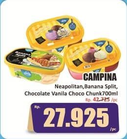 Promo Harga Campina Ice Cream Neapolitan, Banana Split, Chocolate Vanilla Choco Chunk 700 ml - Hari Hari