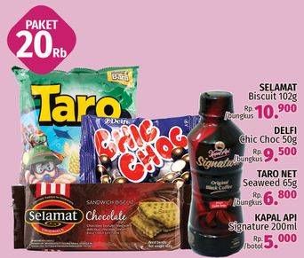 Promo Harga Paket 20rb (Selamat Biskuit + Delfi Chic Choc + Taro Net + Kapal Api Signature)  - LotteMart