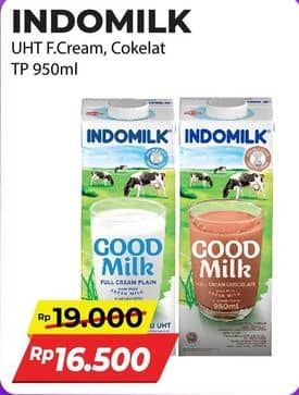 Promo Harga Indomilk Susu UHT Cokelat, Full Cream Plain 950 ml - Alfamart