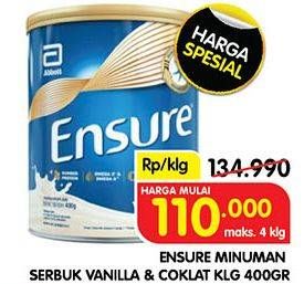 Promo Harga Ensure Nutrition Powder FOS Vanila, Cokelat 400 gr - Superindo
