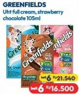 Promo Harga Greenfields UHT Full Cream, Strawberry, Chocolate 105 ml - Hypermart
